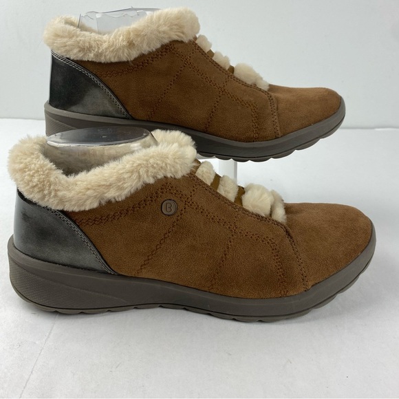 BZees Womens 10W Golden Tan Faux Fur Trim Washable Slip On Booties. - Picture 1 of 7